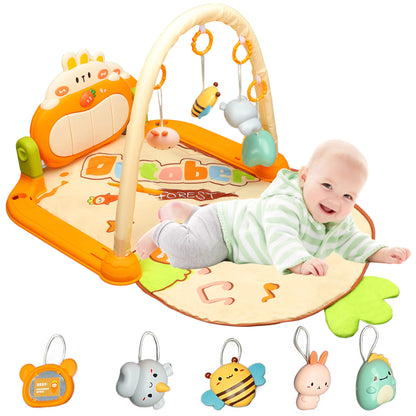 Baby Gym Mat with 4 Soft Rattles Baby Play Mat Kick & Play Piano Gym Baby Play Piano Musical Tummy Time Activity Gym Mat for Newborn Toddler Playmat