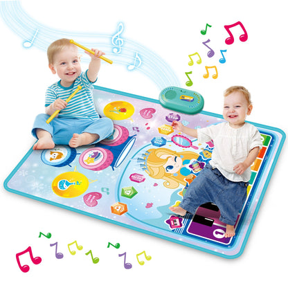 Baby Music Play Mat 35.4" x 27.5" with 8 Instrument Sounds, Piano Drum & 2 Sticks, Record Play Back - Educational Learning Toy for 1 2 3 Years Old - Toddlers Birthday Gift