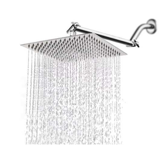 Fyydes Shower Head, 12'' Stainless Steel Rainfall Shower Head Rain Square Ultra-Slim Shower Head (No Arm Included)