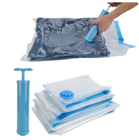 6-Pack Vacuum Storage Bags Double-Zip Seal and Triple Seal Valve, Vacuum Sealer Bags 6 Sizes with Hand Pump