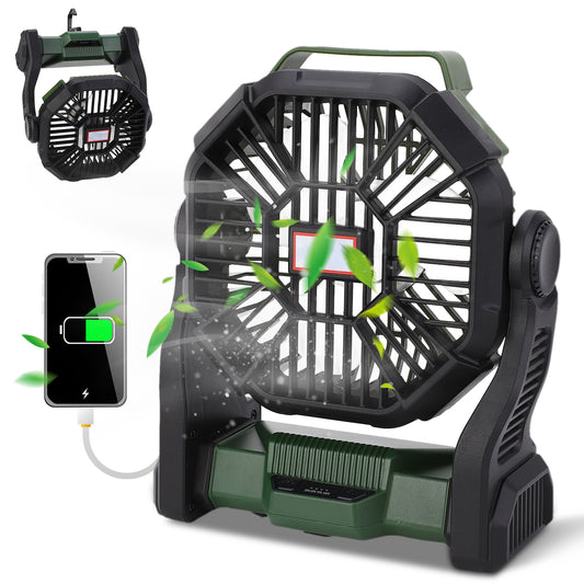 Camping Fan with LED Light & Hook Portable Fan USB Rechargeable Fan 4 Speeds for Outdoor Tent Travel Picnic Fishing Office