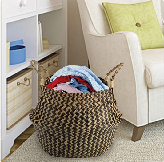 Laundry Hamper, Extra Large Seagrass Woven Basket With Handle For Throw Blanket Toys Clothes Towel Nursery Gadget