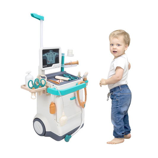 Kids Doctor Kit Pretend Play Mobile Medical Station Set with 47pcs Accessories for Toddlers Boys Girls Ages 3-8