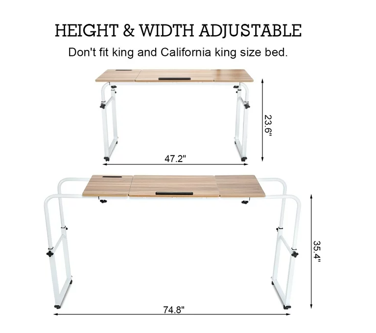 ESTINK Adjustable Overbed Table with Wheels Multifunction Mobile Over Bed Desk Laptop Cart Computer Desk Rolling Study Table