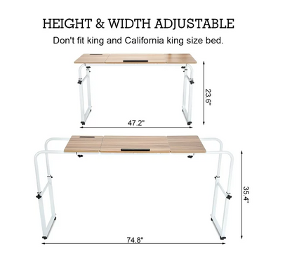 ESTINK Adjustable Overbed Table with Wheels Multifunction Mobile Over Bed Desk Laptop Cart Computer Desk Rolling Study Table