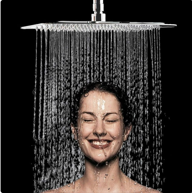 Fyydes Shower Head, 12'' Stainless Steel Rainfall Shower Head Rain Square Ultra-Slim Shower Head (No Arm Included)