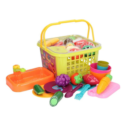 FAGINEY 22PCS Plastic Cutting Food Play Set with Basket & Utensils Cutting Fruits Vegetables Kids Baby Kitchen Educational for Girls Boys Ages 3+ years Old