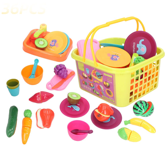 Cutting Food Toy with Basket Cutting Fruits Vegetables Cut Toy Pretend Play 36PCS Kids Kitchen Food Playset Set for Toddlers Girls Boys Kids