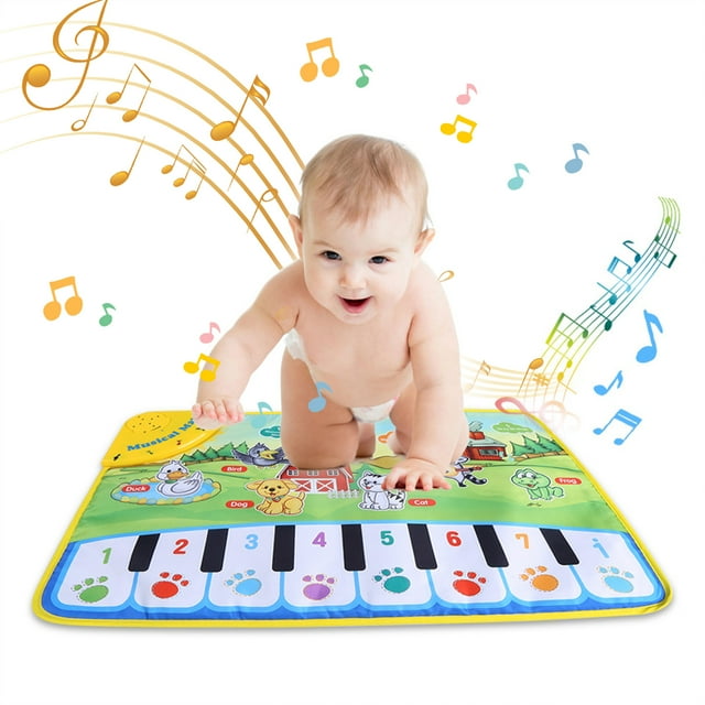 FAGINEY Musical Mats Keyboard Piano Play Mat Floor Music Mat Animal Blanket Carpet Playmat Early Educational Toys for Kids Baby Toddlers Boy Girl (23.62 x 15.35 in)