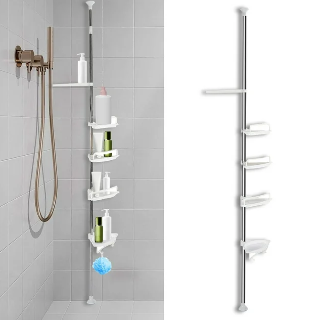 Akozon Tension Corner 4 Tier Adjustable Metal Shower Caddy, White