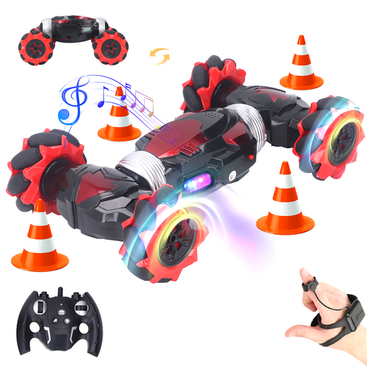 Gesture Sensing RC Car RC Stunt Car for Kids Boys Gesture Control Twist Car with Lights & Music RC Crawler Remote Control Car Kids Gift, Red