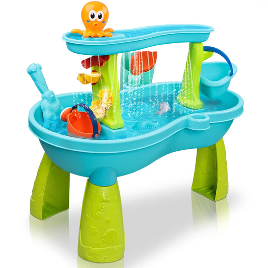 Water Tables for Toddlers, 2 in 1 Sand and Water Tables for Kids, Rain Showers Pond Water Sensory Tables Summer Outside Toys with 12 Piece Colorful Accessories, Gift for Boys Girls Kids Age 1-3 3-5