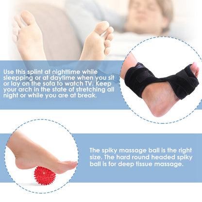 Adjustable Plantar Fasciitis Dorsal Night and Day Splint with Spiky Massage Ball for Heel Pain Relief Drop Foot Orthotic Brace