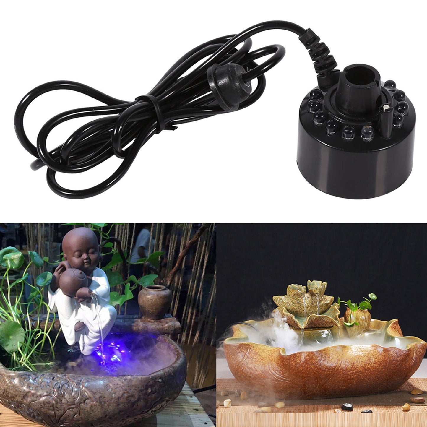 Color Changing 12 LED 24V Mist Maker Fogger Water Fountain Pond Fog Atomizer Air Humidifier Without USB Adapter