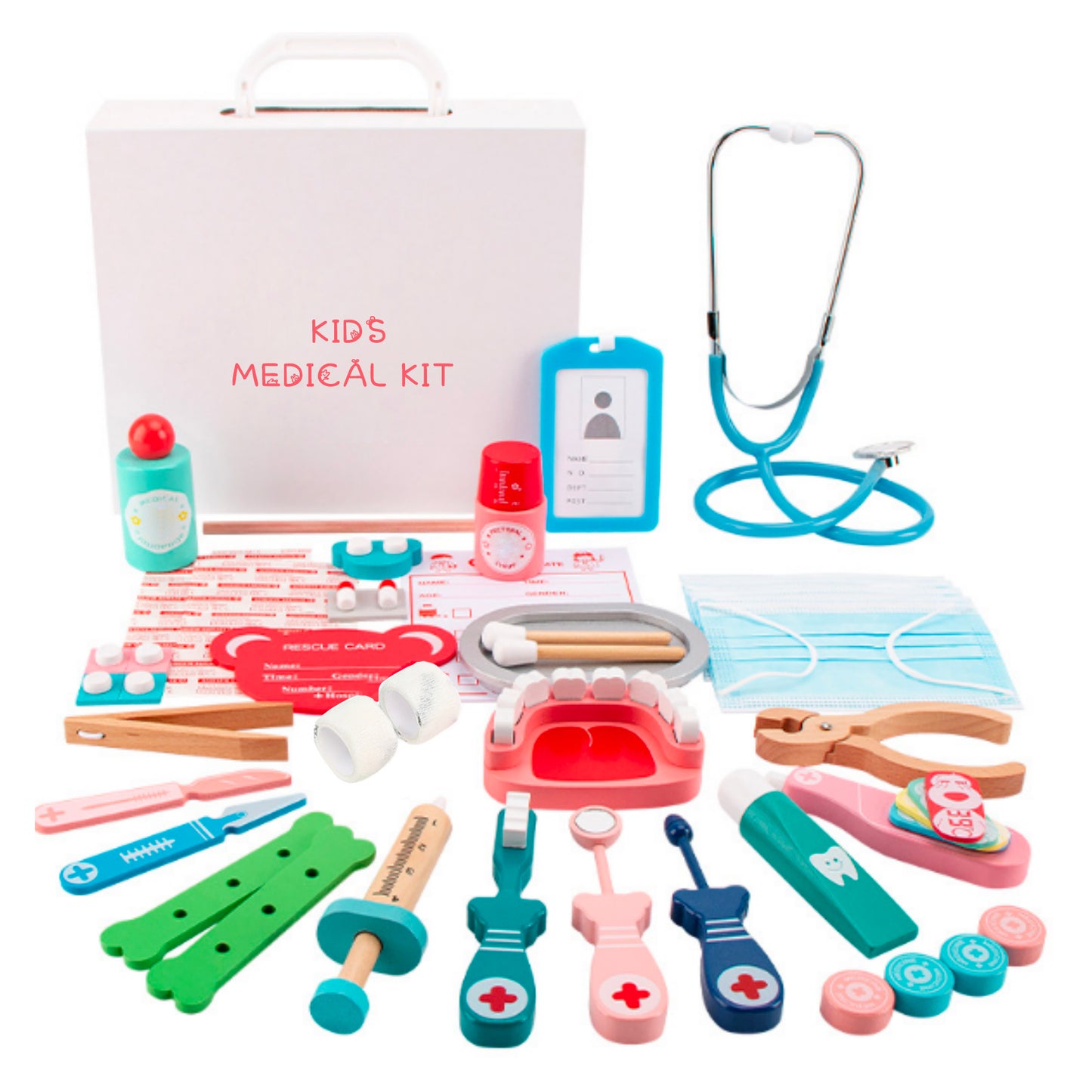 Pretend Play Doctor Kit with 50pcs Accessories for Girls Boys Ages 3-6 Toddlers Kids Dentist Doctor Toy Set with Carrying Case