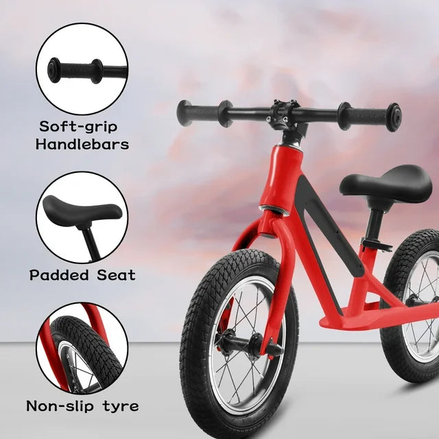 Toddler Balance Bike 12" Adjustable Seat 2 Wheels No Pedals Kids Baby Balance Bicycle for 1.5+ Years Old Boys Girls, Red