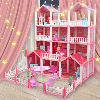 Dollhouse Girls Dreamhouse Playset,14 Room Dollhouse with 4 Doll Toy Figure, Furniture and Accessories, Color Lights, Play House Gift Toys for Kids Ages 3+