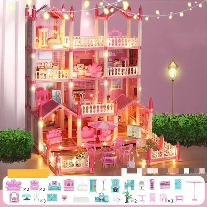 Dollhouse Girls Dreamhouse Playset,14 Room Dollhouse with 4 Doll Toy Figure, Furniture and Accessories, Color Lights, Play House Gift Toys for Kids Ages 3+