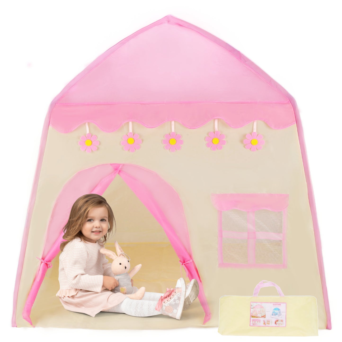 Play Tent for Girls Princess Castle Playhouse Pink Play Tent with Carry Bag Indoor Outdoor Castle Tent for Girls Boys Aged 1 2 3 4 Toddlers ( No Lights)