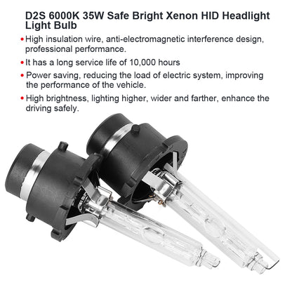 2pcs D2S 6000K 35W Car Replacement Safe Bright Headlight Light Bulb