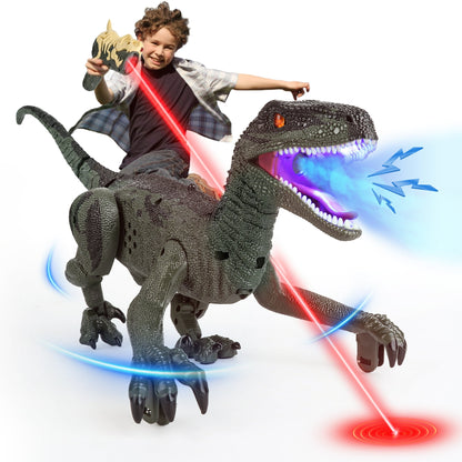 Remote Control Light Chasing Velociraptor Dinosaur Toys for Kids Boys Girls Birthday Gift Dinosaur Robot Toys for Kids 3-8 Years Old, Green