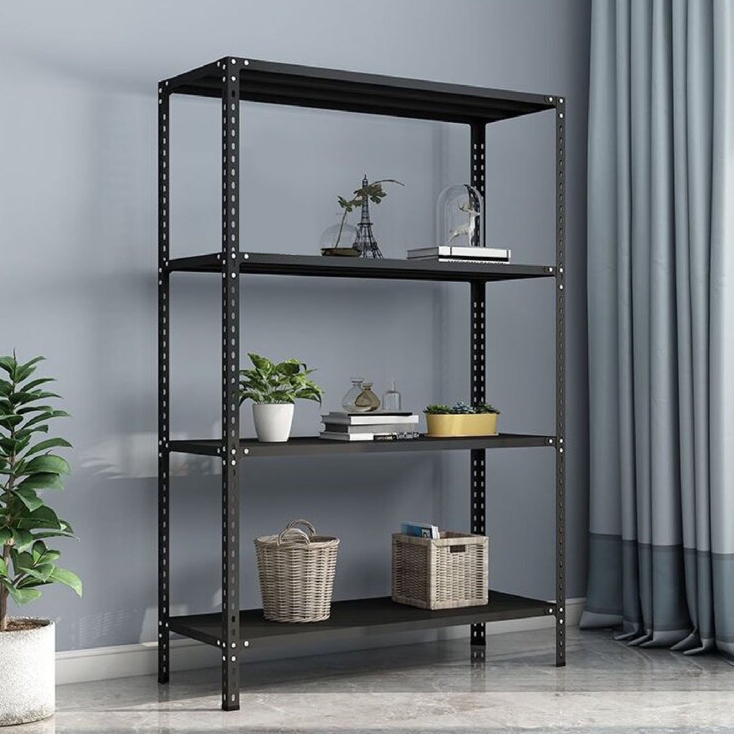 Storage Shelves Heavy Duty Garage Shelving Unit 2000Lbs 4 Tiers Adjustable Metal Storage Rack for Basement Pantry,39.1"W X 59.1"H X 15.7"D Black