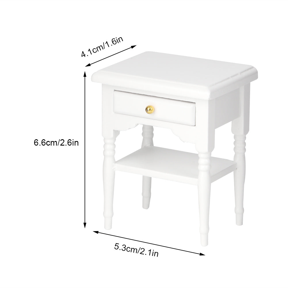 Bedside Table ,1:12 White Mini Bedroom Furnishing Articles Wooden Bedside Table Model,Toy