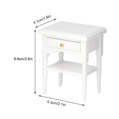 Bedside Table ,1:12 White Mini Bedroom Furnishing Articles Wooden Bedside Table Model,Toy