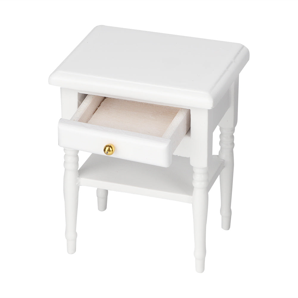 Bedside Table ,1:12 White Mini Bedroom Furnishing Articles Wooden Bedside Table Model,Toy