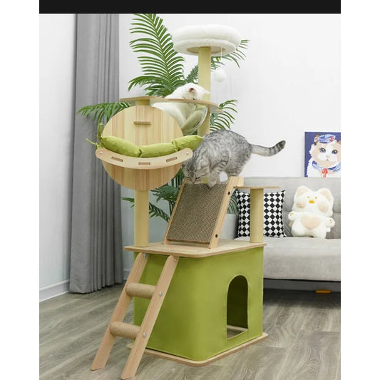 ZAQW Cat Tree for Large Cats 55"Tall Cat Tower Condo with Scratching Post for Indoor Cats,Green