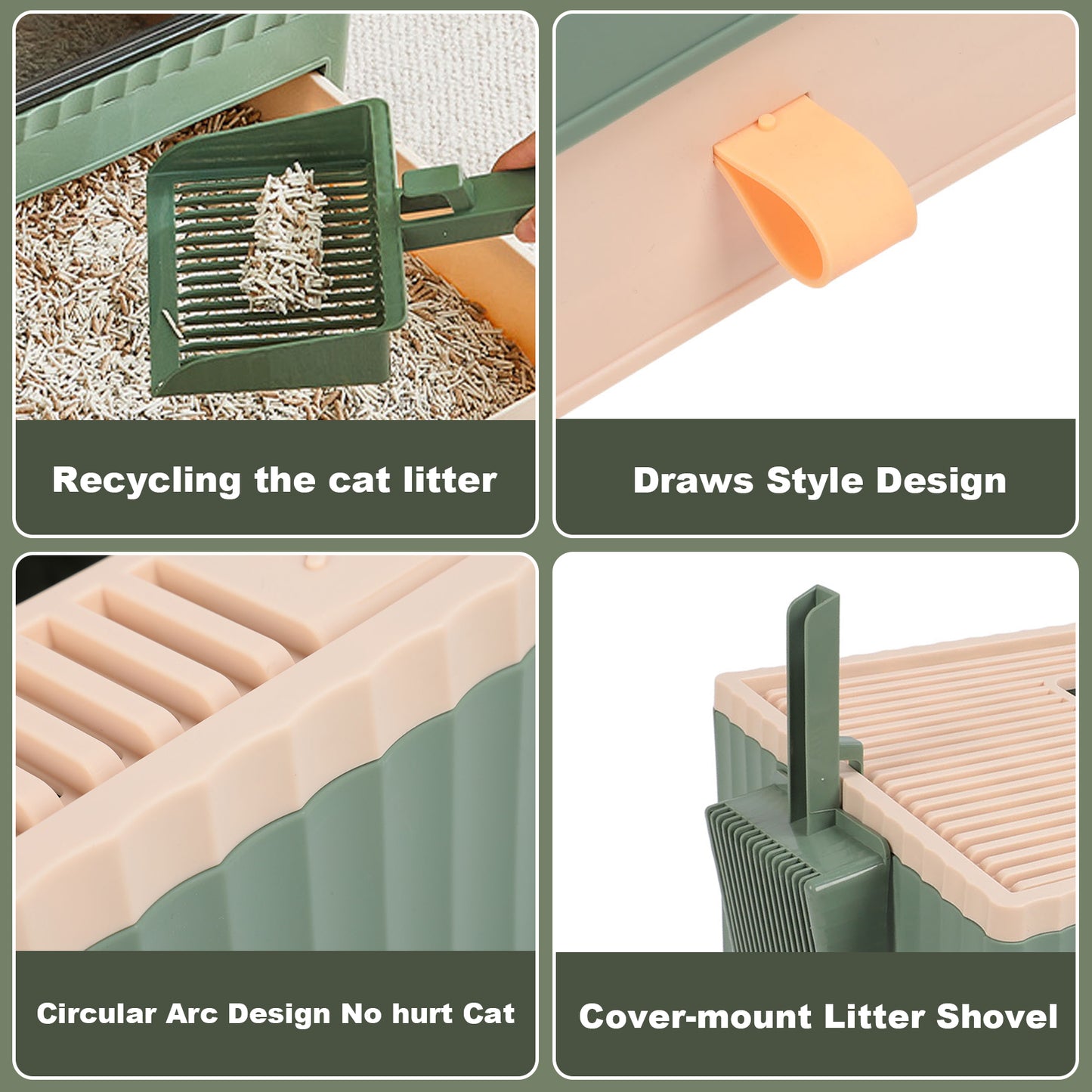 Enclosed Cat Litter Box Large with Lid Cover&Litter Scoop Foldable Cat Toilet Cat Self-Grooming Side Panel w/ Easy Cleaning Tray