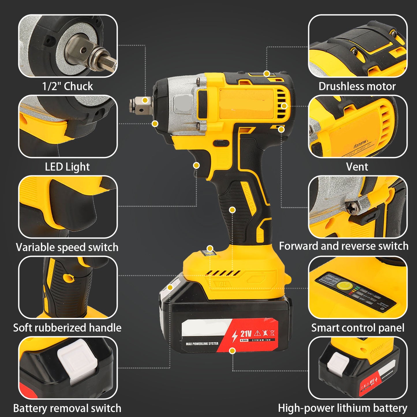 Cordless Electric Impact Wrench High Torsion Big Power