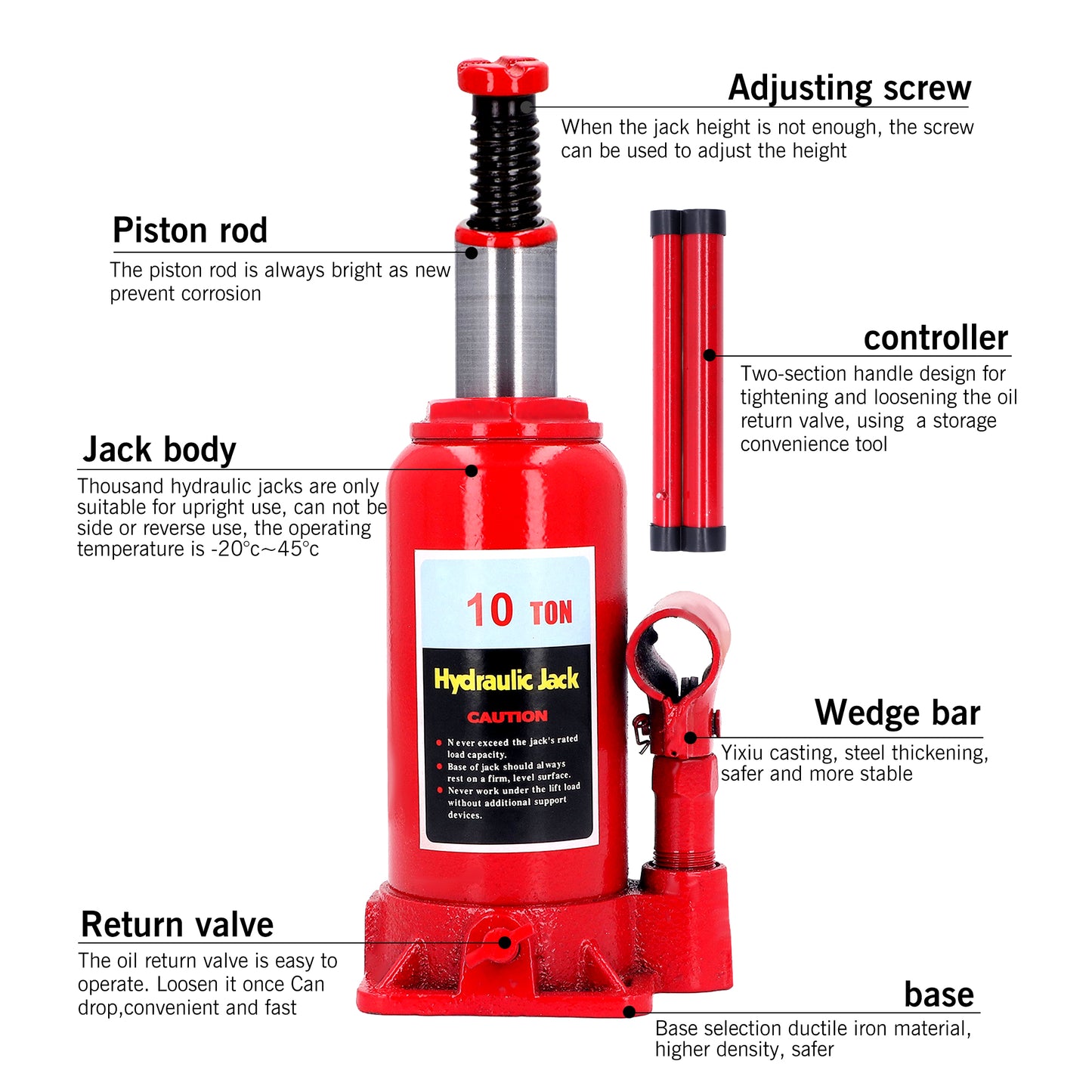 10T Hydraulic Bottle Jack Hand Operated Low Position Bottle Jack for Car Van SUV Small Trucks