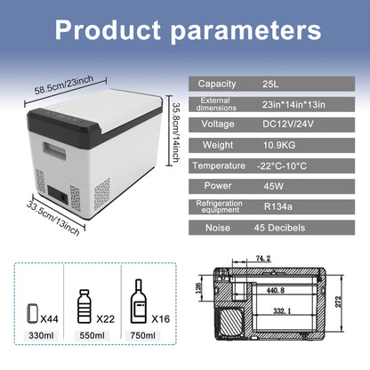 26QT Car Fridge Phone Connection Freezer Fridge Cooler Vehicle Refrigerator for Outdoor Camping Travel