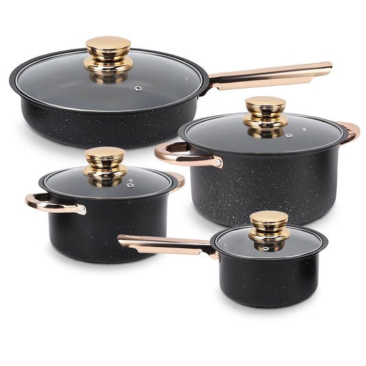 Stainless Steel Maifan Stone Coating Frying Pan Milk Pan Soup Pots Set with Glass Lids for Kitchen