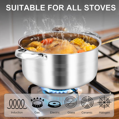 Kitchen Cookware Set Stainless Steel Pots Pans Set with Soup Pot Saute Pan Lids