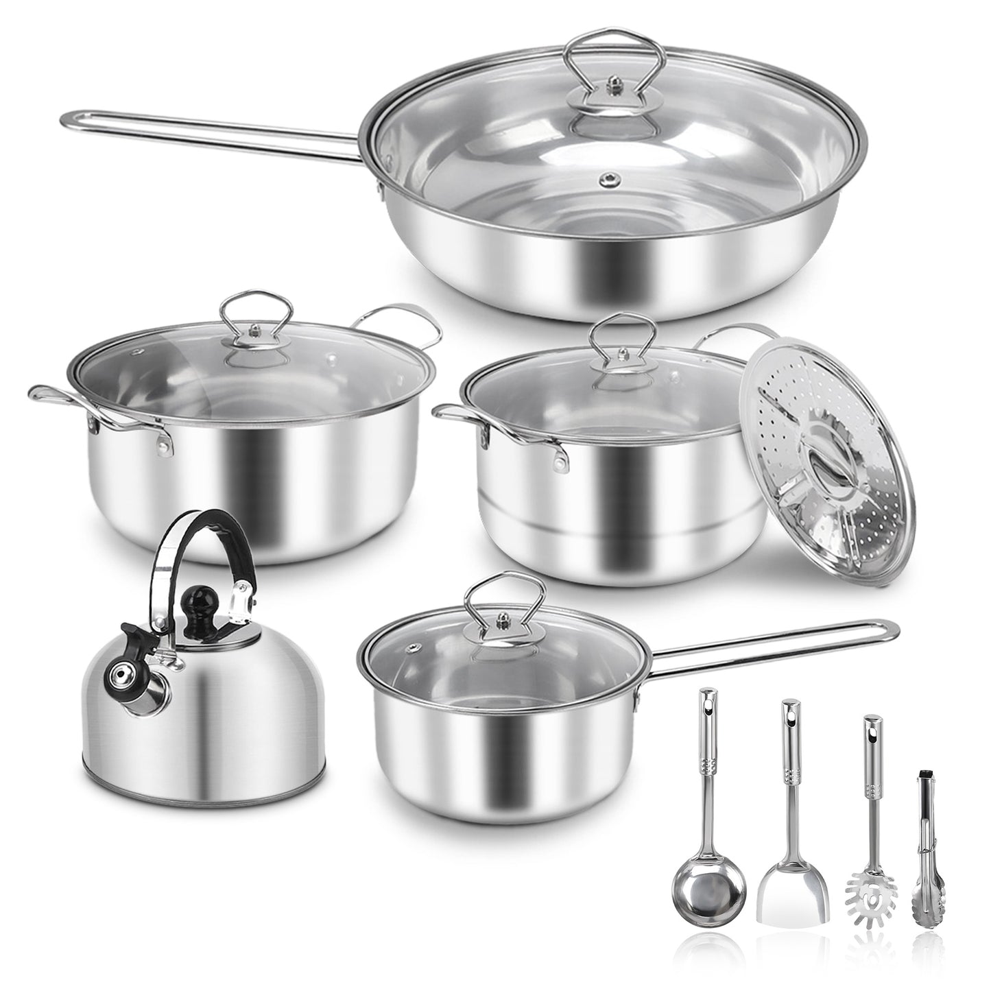 Stainless Steel Rustproof Stick Proof Thickened Pots Pans Set for Home Kitchen Restaurant