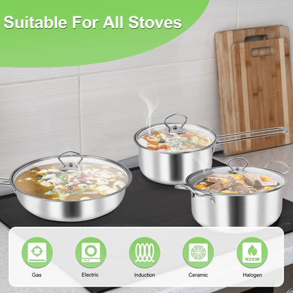 Stainless Steel Rustproof Stick Proof Thickened Pots Pans Set for Home Kitchen Restaurant