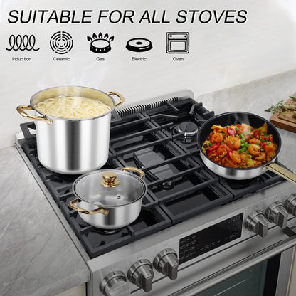 Stainless Steel Pots and Pans Set Ergonomic Golden Handle Multifunctional Cookware Set