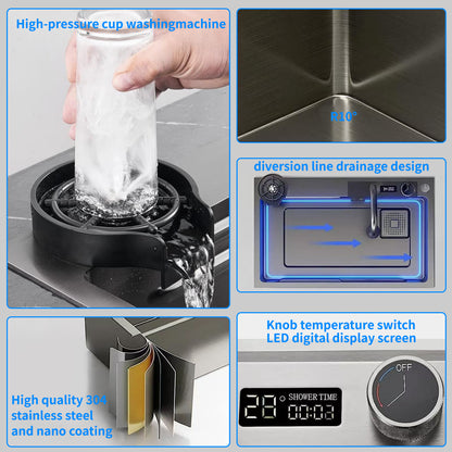 68x45cm Under Counter Kitchen Sink Basin Thickened Stainless Steel Digital Display Kitchen Sink