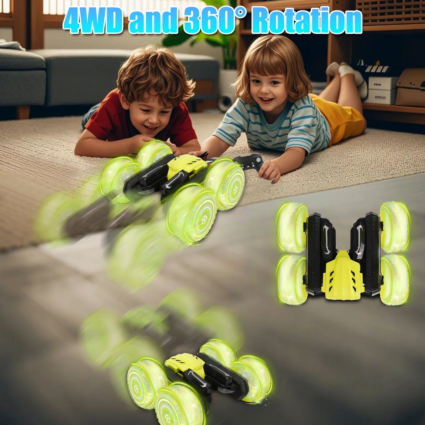 RC Car with Music & Light 360° Flips RC Stunt Car 2.4Ghz 4WD Remote Control Cars Toy for Kids Boys Girls