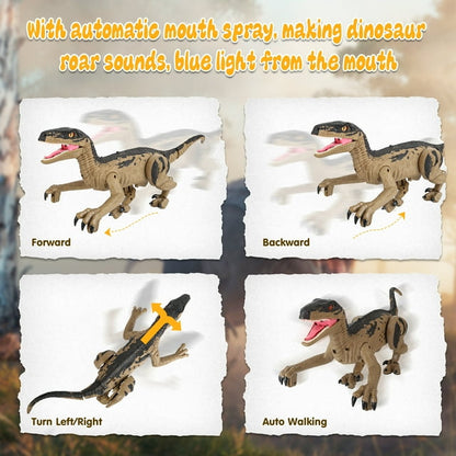 Remote Control Light Chasing Velociraptor Dinosaur Toys for Kids Boys Girls Birthday Gift Dinosaur Robot Toys for Kids 3-8 Years Old, Yellow