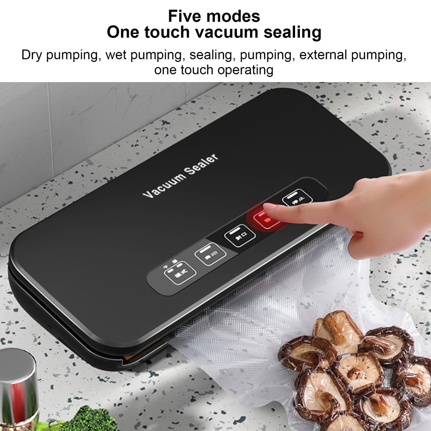 Food Vacuum Sealer Machine with 1 Rolls Food Vacuum Sealer Bags 10 Pcs Vacuum Sealer Bags,Food Storage Saver Dry & Moist Food 5 Modes, LED Indicator Lights, Easy to Clean, Compact Design