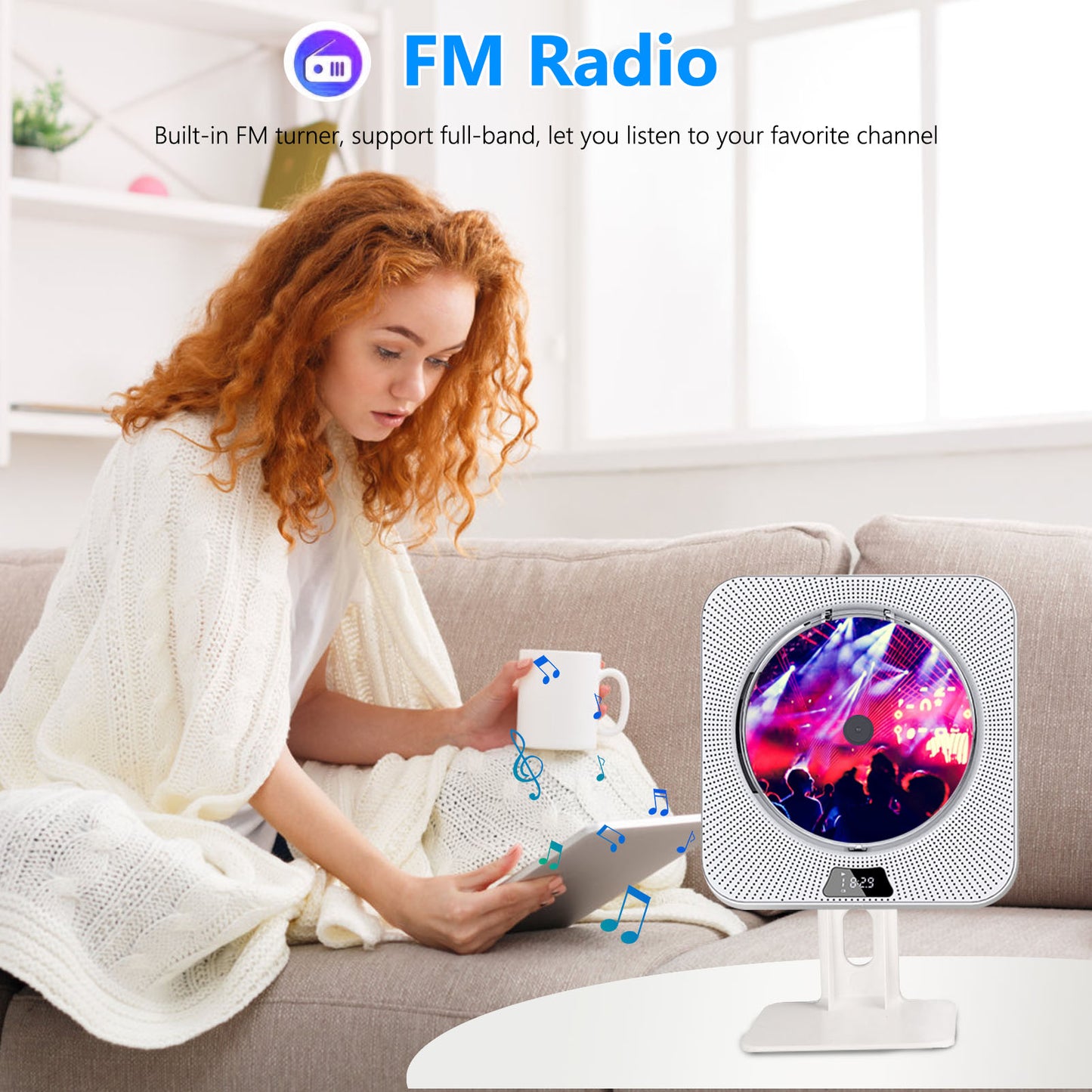 Portable CD Player with Bluetooth Speaker Wall Mountable CD Music Player with Remote Control, Home Audio Boombox with LCD Display, Dust Cover, MP3 Headphone Jack Aux/USB Input Output for Adults Kids