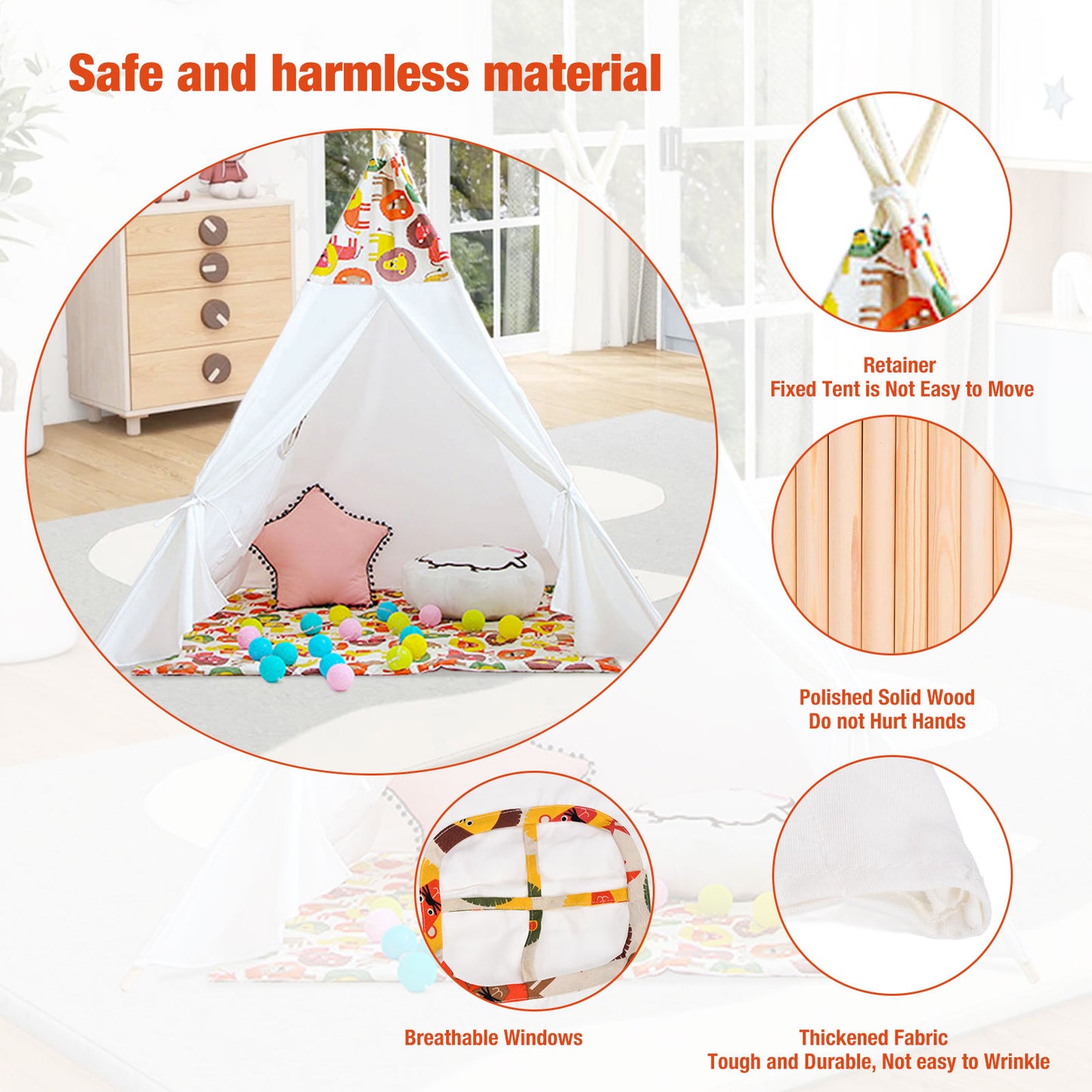 Teepee Tent, Kids Play Tent Outdoor Indoor Toddlers Tent for Boys Girls