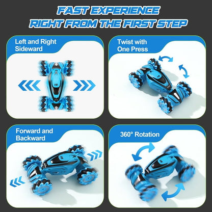 FAGINEY Gesture RC Cars 1: 18 Drift Hand Control RC Stunt Car, 60 Min Running Time, 2 Batteries, 4WD Remote Control Twist Cars with Music Lights for 6-12 Years Old, Blue