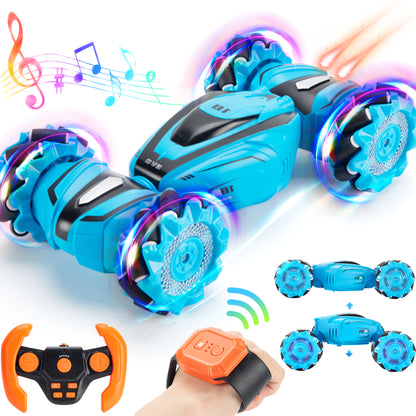 FAGINEY Gesture RC Cars 1: 18 Drift Hand Control RC Stunt Car, 60 Min Running Time, 2 Batteries, 4WD Remote Control Twist Cars with Music Lights for 6-12 Years Old, Blue