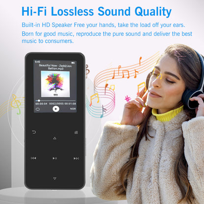 64GB MP3 Player with Bluetooth 5.0 Portable Digital Music Player with Speaker, Voice Recorder, E-Book, Video, 1.8 inch Screen Touch Buttons Digital Audio Player for Kids, Black