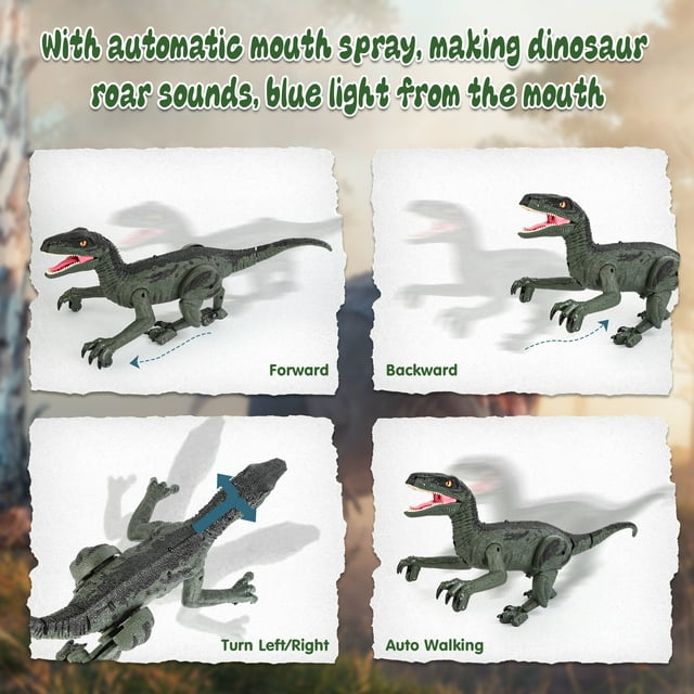 Remote Control Light Chasing Velociraptor Dinosaur Toys for Kids Boys Girls Birthday Gift Dinosaur Robot Toys for Kids 3-8 Years Old, Green