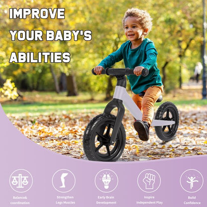 12" Balance Bike for Kids Toddlers Age 18 Months to 5 Years Old Boys Girls Baby Balance Bike Bicycle Gift for 2-4 yrs Old, Purple